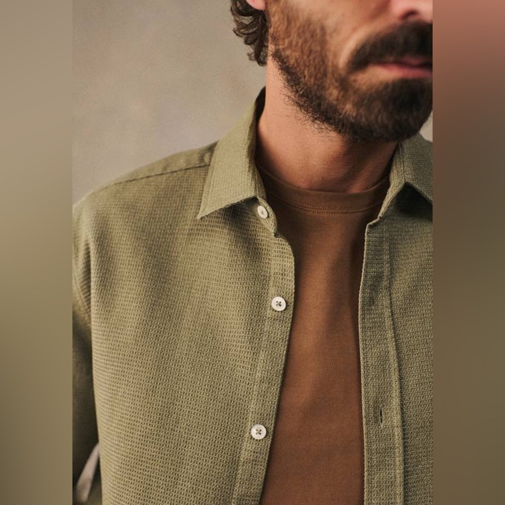 NWT Octobre-Editions Lars Waffle Shirt in Mottled Khaki (L) - Picture 2 of 5